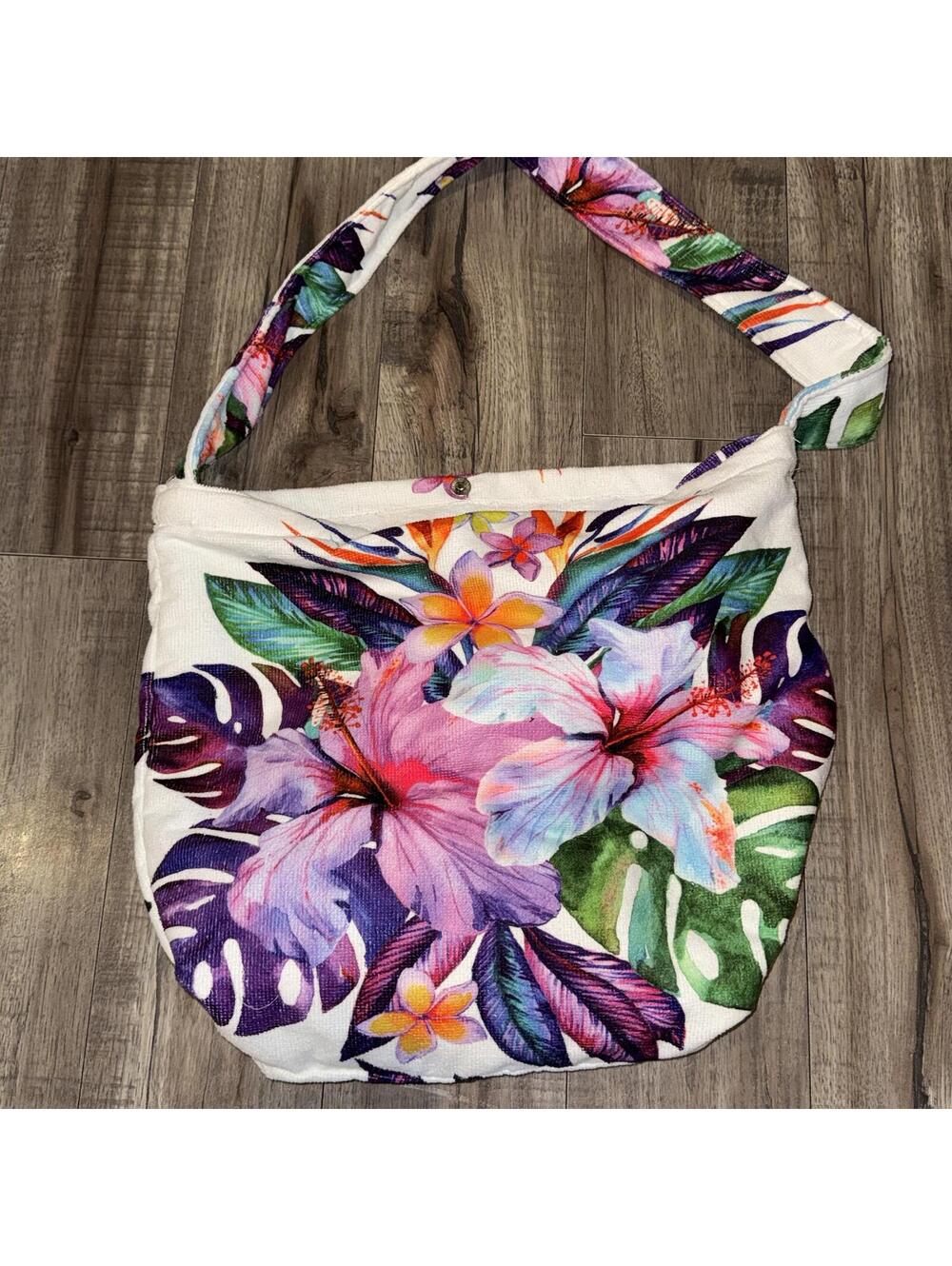 Tropical Flower Tote Bag Towel 2 In 1 Convertible Beach Tote Unfolds into Towel